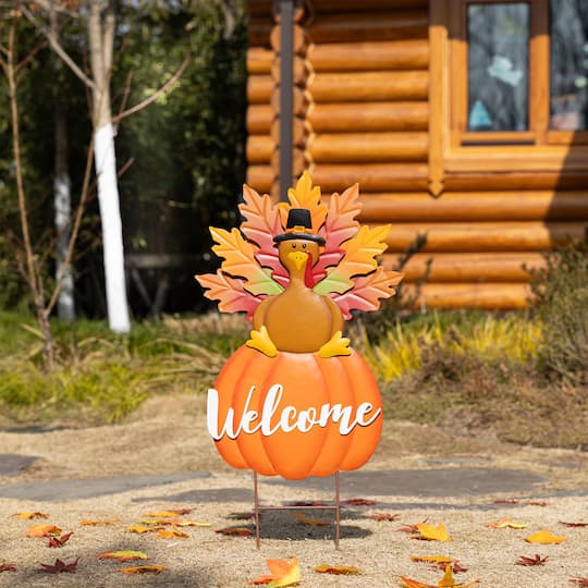 Glitzhome® 30" Thanksgiving Metal Turkey Yard Stake
